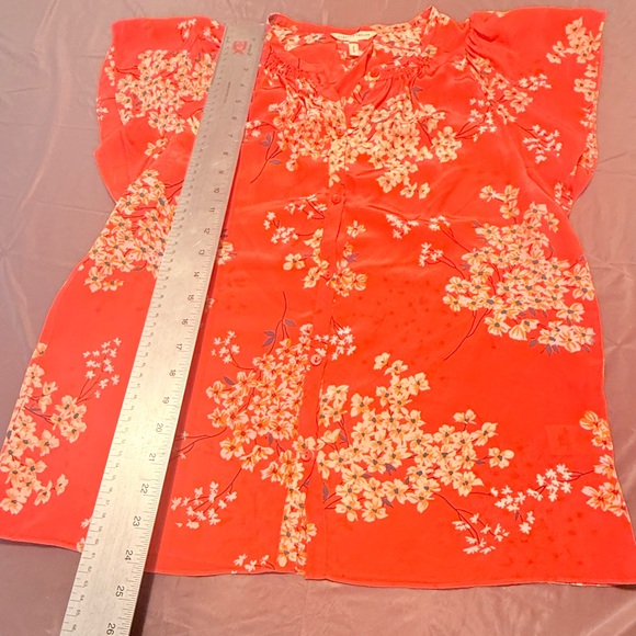 REBECCA TAYLOR Coral Phlox Floral Flutter Silk Blouse Size6/Small MSRP$250 - Picture 8 of 12